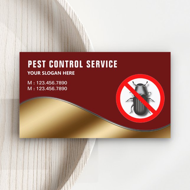 Dark Red Gold Pest Control Service Business Card (Creator Uploaded)