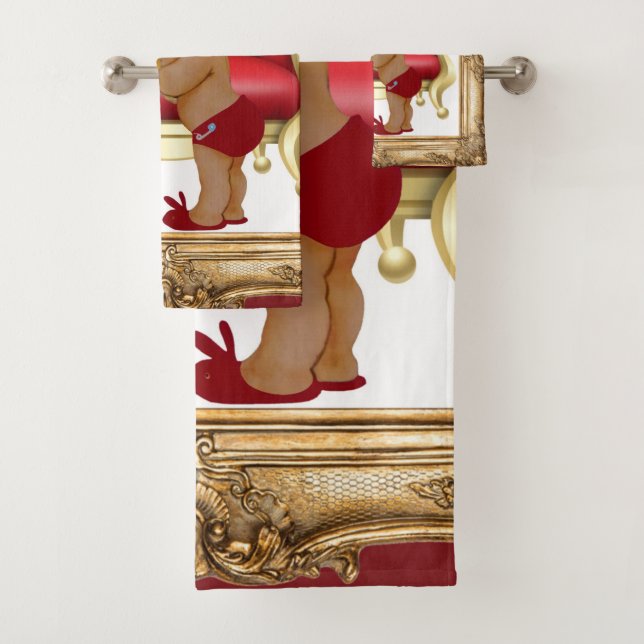 Dark Red Gold Royal Prince Teddy Bear Custom Bath Towel Set (Insitu)