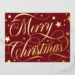 Dark Red Gold Starry Merry Christmas Foil Holiday
