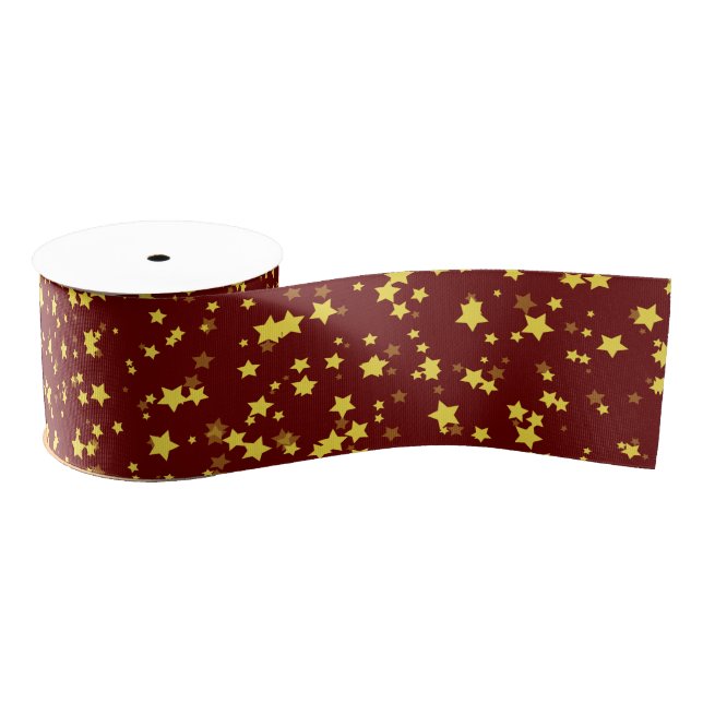  Dark Red Gold Stars Christmas Satin Ribbon Grosgrain Ribbon (Spool)