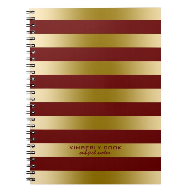 Dark Red & Gold Stripes Pattern Notebook (Front)