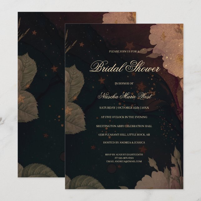 Dark Red Gothic Boho Floral Bridal Shower Invitation (Front/Back)