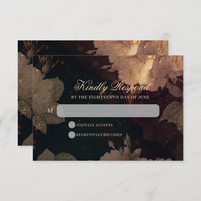 Dark Red Gothic Boho Floral Wedding RSVP Card (Front/Back)