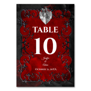 Dark Red Gothic Halloween Wedding Table Number
