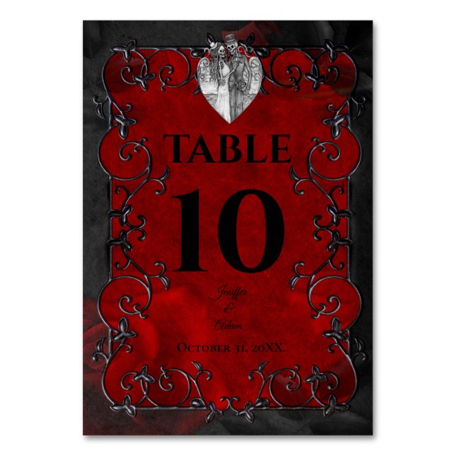 Dark Red Gothic Halloween Wedding Table Number (Front)