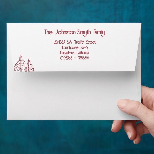 Dark Red Graphic Christmas Tree Address Christmas Envelope (Hand)