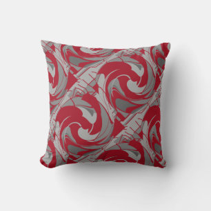 Dark Red Gray Charcoal Diagonal Swirling Abstract Cushion