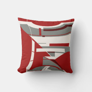 Dark Red Gray Geometric Contemporary Art Abstract Cushion