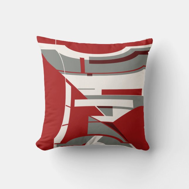 Dark Red Gray Geometric  Contemporary Art Abstract Cushion (Front)