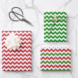 Dark Red, Green and White Chevron Wrapping Paper Sheet