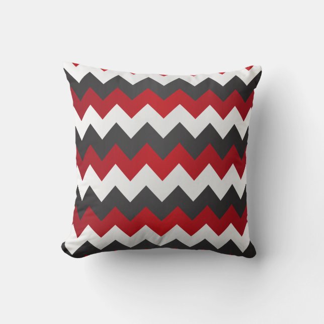 Dark Red, Grey and White Chevron ZigZag Cushion (Front)
