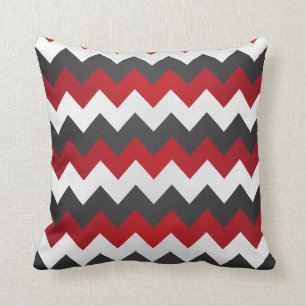 Dark Red, Grey and White Chevron ZigZag Cushion