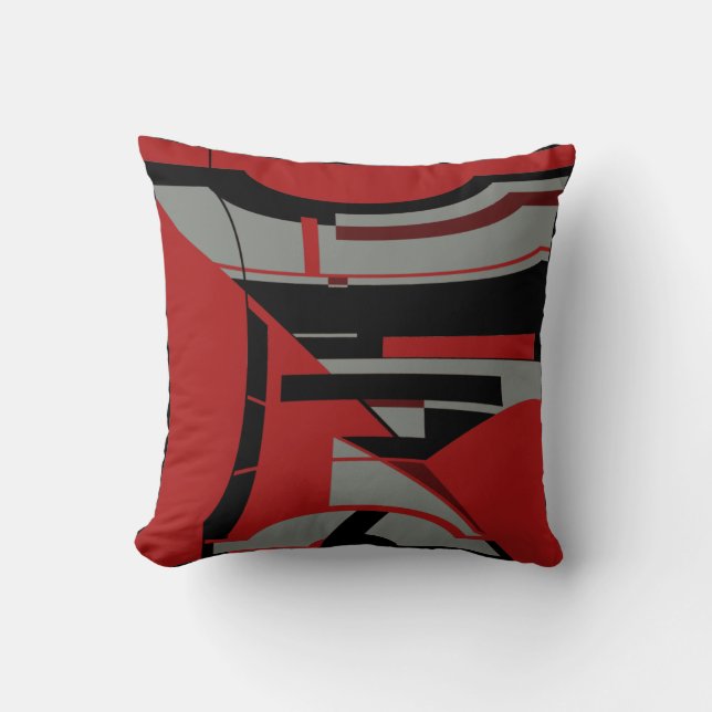 Dark Red Grey Black Geometric Contemporary Design Cushion (Front)