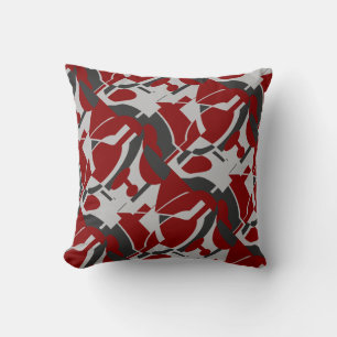 Dark Red Grey Black Swirling Diagonal Art MCM Look Cushion
