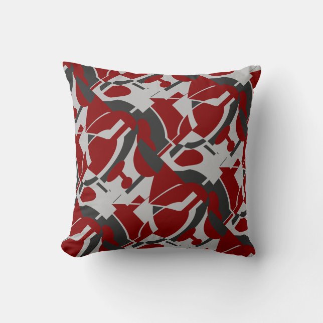 Dark Red Grey Black Swirling Diagonal Art MCM Look Cushion (Front)