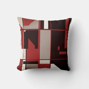 Dark Red Grey Black Taupe White Geometric Mosaic Cushion