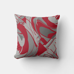 Dark Red Grey Charcoal Flowing Floral Art Abstract Cushion