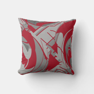 Dark Red Grey Charcoal Lush Leaves Art Abstract Cushion