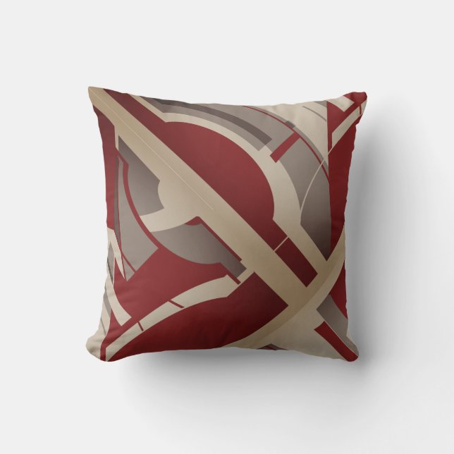 Dark Red Grey Taupe Bold Diagonal Abstract Art Cushion (Front)
