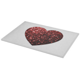 Dark red heart faux glitter sparkles cutting board