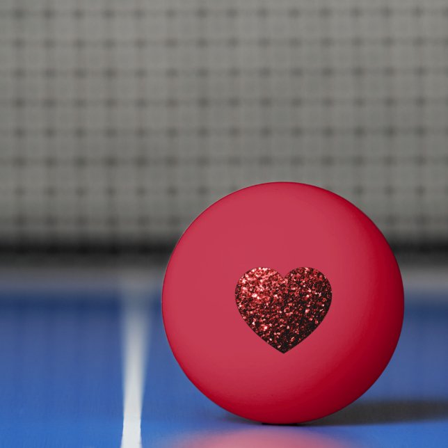 Dark red heart faux glitter sparkles ping pong ball (Net)