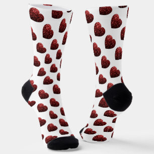 Dark red heart glitter sparkles pattern white socks