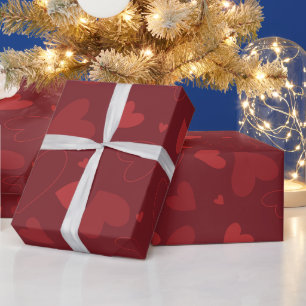 Dark Red Hearts on dark red background Wrapping Paper