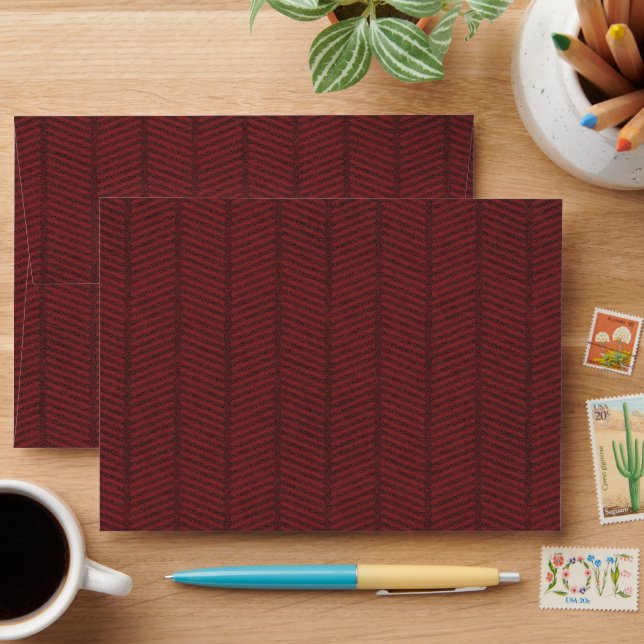 Dark Red Herringbone Pattern Envelope (Desk)