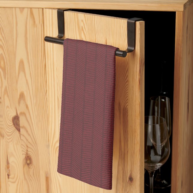 Dark Red Herringbone Pattern Kitchen Towel (Thirds Fold)