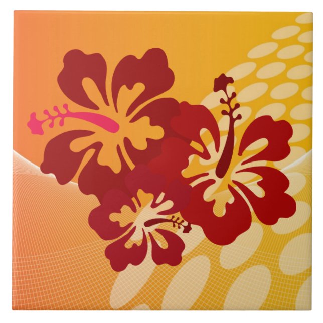 Dark Red Hibiscus Design Ceramic Tile (Front)