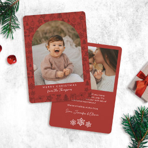 Dark Red Holiday Scribbles Arch Merry Christmas Card