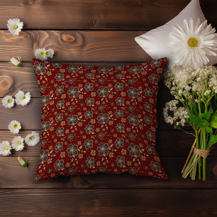 Dark red Home Decor with Brown Flowers Cushion