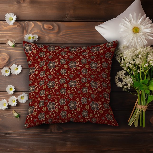 Dark red Home Decor with Brown Flowers Cushion (Creator Uploaded)