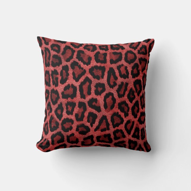 Dark Red Ikat Leopard Animal Spots Cushion (Front)