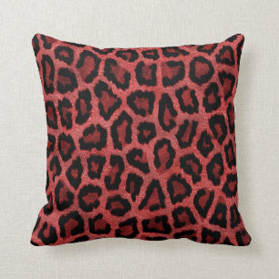 Dark Red Ikat Leopard Animal Spots Cushion