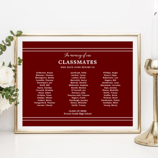 Dark Red In Memory Of Classmates School Reunion Poster (Creator Uploaded)