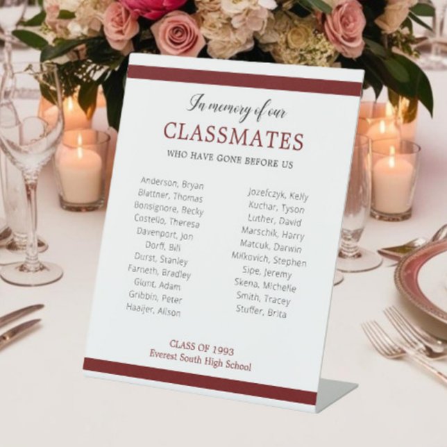 Dark Red In Memory Of Our Classmates Reunion Honou Pedestal Sign (Creator Uploaded)