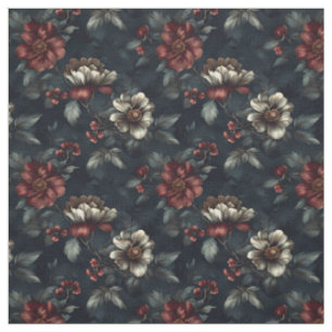 Dark Red & Ivory Flowers Fabric