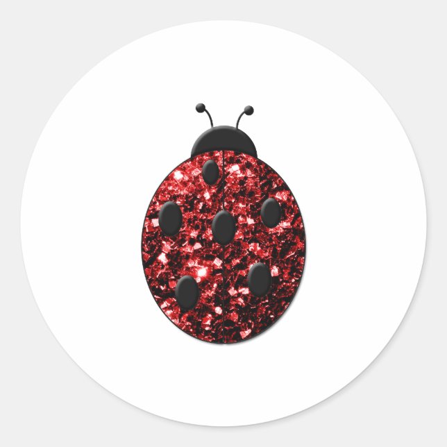 Dark red ladybug faux glitter sparkles classic round sticker (Front)