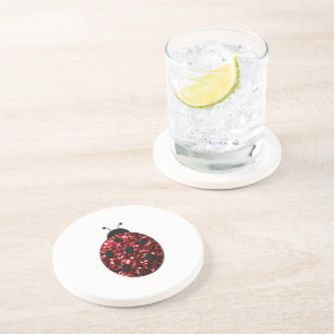 Dark red ladybug faux glitter sparkles coaster
