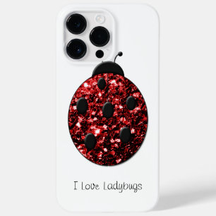 Dark red ladybug faux glitter sparkles Your text Case-Mate iPhone 14 Pro Max Case