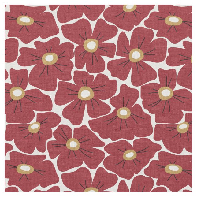 Dark Red Large Scale Floral Pattern Fabric (Close Up)