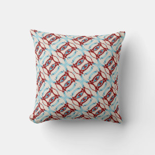 Dark Red Light Blue on Beige Slanted Tile Design Cushion