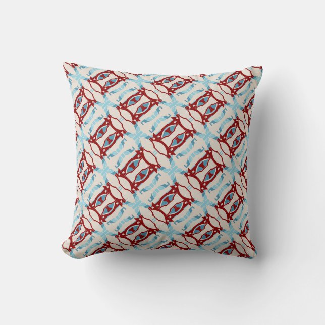 Dark Red Light Blue on Beige Slanted Tile Design Cushion (Front)