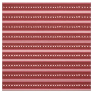 Dark Red & Light Red Hearts in Stripes Fabric