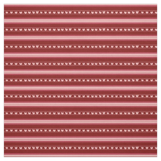 Dark Red & Light Red Hearts in Stripes Fabric (Swatch)