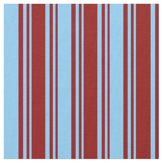 Dark Red & Light Sky Blue Coloured Lines Pattern Fabric (Close Up)