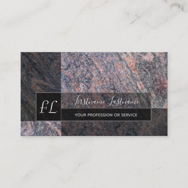 Dark red marble black marble structure monogram bu business card (Front)