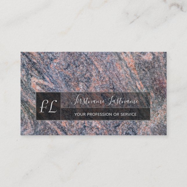 Dark red marble black marble structure monogram business card (Front)