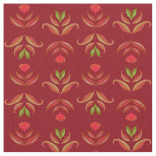   Dark Red Maroon Folk Art Floral Rustic Christmas Fabric